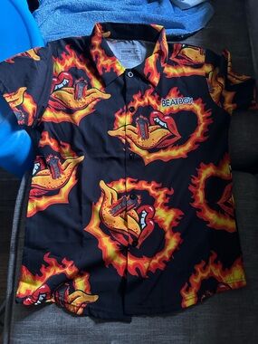 Beatbox Flame Print Button-Up Shirt